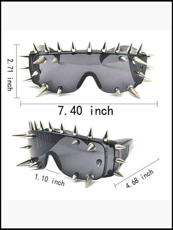 Shield Sunglasses with Metal Spikes, UV400 Protection, Oversized Fit main image 2